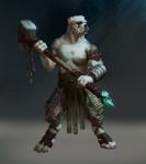 anthro armor clothed clothing digitigrade fighting_pose fur hammer holding_object holding_weapon male melee_weapon pose simple_background solo tools topless weapon white_body white_fur steve_hong overgrowth american_bulldog bulldog canid canine canis domestic_dog mammal mastiff molosser absurd_res hi_res