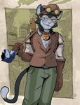 alternative_fashion anthro cane clothing collar eyewear glasses gloves goggles handwear hat hatwear headgear headwear looking_aside male medallion notched_ear smug_face smug_grin solo steampunk wolfgang_fh baal_sylva terry_skai domestic_cat felid feline felis mammal tuxedo_cat absurd_res hi_res