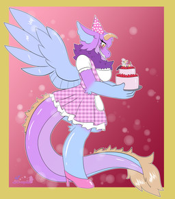2_horns anthro apron blonde_mane blush blush_lines cake clothed clothed_anthro clothing dessert dewlap_(anatomy) duo extreme_size_difference female female/female fluffy fluffy_ears food footwear frosting frosting_on_head fruit fur hat headgear headwear high_heels holding_object horn imminent_vore in_food larger_female looking_down looking_up_at_another macro macro_female mane micro multicolored_body multicolored_fur nude_anthro party_hat plant shoes shrunk size_difference smaller_female strawberry tail_mane toothy_grin two_tone_body yellow_body yellow_fur lilcrazybat mythology nintendo pokemon petal_(dapperhedgehog) thistle_(thistle69) braixen dragon fairy_dragon furred_dragon furred_scalie generation_6_pokemon lizard mammal mythological_creature mythological_scalie pokemon_(species) reptile scalie winged_dragon absurd_res hi_res