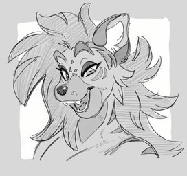 anthro smile solo spots stripes teeth queervanire hyena mammal animated greyscale monochrome sketch