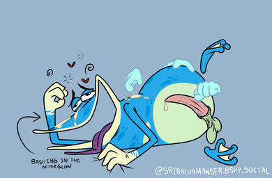 after_orgasm afterglow anthro balls blue_body bodily_fluids cum cum_drip cum_on_body cum_on_face curling_toes dazed disembodied_hand dripping erection exhausted feet genital_fluids genitals grabbing_sheets group half-closed_eyes heart_symbol long_tongue lying male markings masturbation membrane_(anatomy) narrowed_eyes on_side open_mouth overweight overweight_male penis penis_grab poking_penis purple_tongue saggy_balls simple_background slightly_chubby slightly_chubby_male spots spotted_body spotted_tongue striped_genitalia striped_penis stripes tapering_penis teasing teasing_partner toes tongue tongue_out touching_penis trio webbed_feet srirachamander rayman_(series) ubisoft globox amphibian absurd_res hi_res