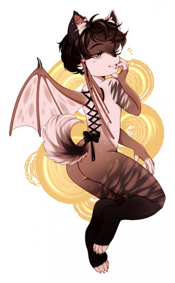 4_toes abstract_background accessory ambiguous_gender anthro back_piercing biped bow_(feature) bow_accessory bow_ribbon brown_body brown_ears brown_eyes brown_fur brown_hair brown_inner_ear brown_nose brown_stripes brown_wings butt cheek_tuft claws corset_piercing curled_tail ear_piercing ear_ring eyebrows eyelashes facial_piercing facial_tuft feet fur furgonomics glistening glistening_eyes hair industrial_piercing inner_ear_fluff lip_piercing markings membrane_(anatomy) membranous_wings narrowed_eyes piercing pink_piercing raised_eyebrows ribbons ring_piercing simple_background solo spots spotted_body spotted_fur striped_body striped_fur stripes surface_piercing tail tail_accessory tail_bow tail_ribbon tan_body tan_ears tan_fur tan_inner_ear_fluff tan_membrane tan_spots tan_wings teeth toes tuft wings sonyan felid mammal 2017 digital_media_(artwork) hi_res shaded male_(lore)