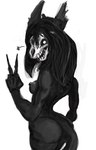 anthro black_body black_fur black_hair bone female fur gesture hair hand_gesture looking_at_viewer skull solo v_sign yamabat scp_foundation scp-1471-a canid canine mammal undead