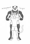 anthro clothing footwear fur hair male muscular muscular_male pecs shoes text wrestling_singlet rain-yatsu seattle_fur garret_(rain-yatsu) tim_(rain-yatsu) bear domestic_cat felid feline felis giant_panda mammal 2017 english_text hi_res monochrome sketch