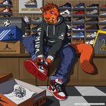 anthro black_clothing black_hoodie black_topwear blue_bottomwear blue_clothing blue_eyes blue_pants bottomwear clothed clothing detailed_background focusing footwear fur fur_markings hair hoodie long_tail male markings orange_body orange_fur orange_hair orange_inner_ear pants putting_on_shoes red_clothing red_footwear red_markings red_shoes red_sneakers round_ears shelf shoe_box shoe_store shoelaces shoelaces_untied shoes sitting sitting_on_desk sneakers snout socks solo tail text tongue tongue_out topwear white_clothing white_footwear white_sclera white_socks wrapping_paper kemira adidas dc_shoe_co jordan_(brand) nike kemira_redearth_(character) felid feline mammal 2021 artist_name digital_drawing_(artwork) digital_media_(artwork) hi_res url