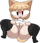 animal_humanoid anus big_butt blonde_hair bottomless butt cat_humanoid clothed clothing felid felid_humanoid feline feline_humanoid female genitals hair humanoid inner_ear_fluff leggings legwear looking_at_viewer mammal mammal_humanoid neco-arc open_mouth plump_labia pussy red_eyes shirt solo thick_thighs topwear tsukihime tuft type-moon vilepluff white_body white_skin