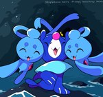 ambiguous_gender blue_body cave eyes_closed feral group happy open_mouth sparkles text trio sleepy_sealion nintendo pokemon generation_4_pokemon generation_7_pokemon humanoid legendary_pokemon phione pokemon_(species) popplio 2025 absurd_res dated hi_res signature url