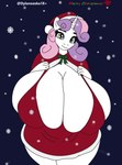 anthro big_breasts breasts cleavage cloak clothed clothing curled_hair female hair holidays horn huge_breasts hyper hyper_breasts looking_at_viewer santa_dress snow solo dylanozoka18 christmas friendship_is_magic hasbro my_little_pony mythology sweetie_belle_(mlp) equid equine mammal mythological_creature mythological_equine unicorn absurd_res hi_res