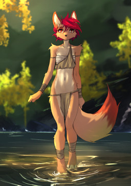 anthro biped breasts claws clothed clothed_anthro clothed_female clothing countershade_torso countershading day feet female fingers front_view fur hair looking_at_viewer navel outside solo standing tail toes water tinygaypirate canid canine mammal 2026 absurd_res digital_drawing_(artwork) digital_media_(artwork) hi_res