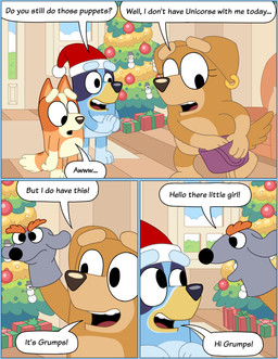 age_difference anthro black_eyes black_nose blue_body blue_fur box brown_body brown_ears brown_fur brown_nose brown_tail christmas_clothing christmas_headwear christmas_tree close-up clothing container day dialogue ear_piercing ear_ring exclamation_point eyelashes female fur furniture gift gift_box gift_wrapped group hand_puppet hat headgear headwear holding_object holidays inside lgbt_pride looking_at_another multicolored_body multicolored_fur multicolored_tail orange_body orange_ears orange_fur orange_tail piercing plant puppet purse question question_mark red_clothing red_hat red_headwear ring_piercing santa_hat sofa speech_bubble standing tail text three-quarter_view tree trio two_tone_body two_tone_fur two_tone_hat two_tone_tail white_clothing white_hat white_headwear window yellow_body yellow_fur young young_anthro young_female younger_female omatic bluey_(series) christmas lgbt_pride_month bingo_heeler bluey_heeler fan_character jamie_(omatic) australian_cattle_dog canid canine canis cattledog domestic_dog herding_dog mammal pastoral_dog 2025 absurd_res comic digital_media_(artwork) english_text hi_res aunt_(lore) aunt_and_niece_(lore) niece_(lore) sibling_(lore) sister_(lore) sisters_(lore) trans_(lore) trans_woman_(lore)