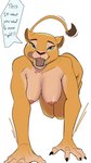 all_fours anthro areola big_breasts blue_eyes breasts dialogue female hanging_breasts licking licking_lips licking_own_lips looking_at_viewer nipples solo tail tail_tuft talking_to_viewer text tongue tongue_out tuft yellow_sclera rolling_beast disney the_lion_king nala_(the_lion_king) felid lion mammal pantherine 2023 4k 9:16 absurd_res english_text hi_res