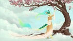 anthro breasts clothed clothing cloud detailed_background female horn plant scenery solo spring_(season) tail tree wood iggi mythology iggi_eastwind agamid bearded_dragon dragon felid feline hybrid leopardus lizard mammal mythological_creature mythological_scalie ocelot reptile scalie