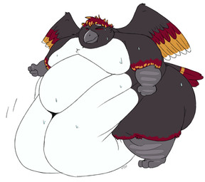 anthro belly big_belly bodily_fluids exercise feathers flabby hair huge_belly huge_thighs hyper hyper_belly male moobs morbidly_obese morbidly_obese_anthro morbidly_obese_male nude obese obese_anthro obese_male overweight overweight_anthro overweight_male simple_background solo struggling sweat thick_thighs tiki wide_hips wings vanillayote tiki_kee avian bird parrot penguin digital_drawing_(artwork) digital_media_(artwork) hi_res