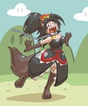 anthro black_hair breasts chained_collar cleavage clothed clothing crown dress female footwear gloves hair handwear headgear open_mouth outside red_eyes socks solo super_crown tail teeth tempestryder mario_bros nintendo chain_chomp mammal 2022