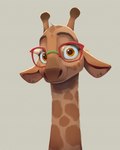 anthro brown_body brown_fur ear_piercing eyebrows eyelashes eyewear female fur glasses grey_background long_neck looking_at_viewer multicolored_body multicolored_fur orange_eyes piercing simple_background smile solo tan_body tan_fur thehumancopier disney zootopia fan_character giraffe giraffid mammal 2025 4:5 absurd_res bust_portrait hi_res portrait signature