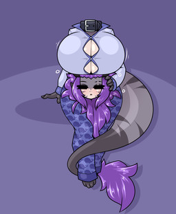 anthro big_breasts bottomwear breasts cleavage clothed clothing detachable detachable_head female huge_breasts pajamas pants pattern_bottomwear pattern_clothing pattern_pajama_bottoms pattern_pajama_pants pattern_pants sadwhale solo tail wide_hips limebreaker european_mythology irish_mythology mythology dragon dullahan mythological_creature mythological_scalie scalie hi_res