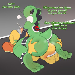 ambiguous_gender anklet belt_accessory blush bodily_fluids cum cumshot dirty dirty_feet duo ejaculation eyeshadow facesitting genital_fluids jewelry legband makeup male sigh sitting_on_another spiked_anklet spiked_legband spikes sweat text noms_(artist) mario_bros mythology nintendo dinosaur dragon green_yoshi koopa koopa_troopa mythological_creature mythological_scalie prehistoric_species reptile scalie tortoise turtle yoshi 1:1 english_text hi_res