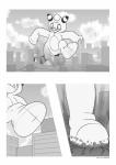 anthro biped building building_destruction city destruction looking_down macro outside solo tail rodricoro nintendo pokemon ampharos generation_2_pokemon generation_5_pokemon pokemon_(species) scraggy absurd_res digital_media_(artwork) hi_res monochrome