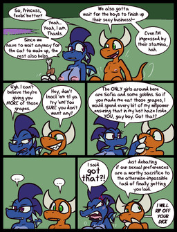 2_horns 4_fingers anthro big_breasts big_nipples blue_body blue_scales blush breasts casual_nudity claws dialogue duo ellipsis eye_contact eyebrows female finger_claws fingers frown green_eyes green_pupils grin hair horn looking_at_another male meat_on_bone motion_lines nipples nude orange_body orange_scales orientation_play pink_nipples profanity pupils purple_eyes purple_hair purple_pupils raised_eyebrow scales sharp_teeth sitting smile smirk teeth text white_claws white_horn ultilix european_mythology mythology ruby_(ultilix) to-be-named-later demon dragon mythological_creature mythological_scalie scalie western_dragon 2026 comic english_text hi_res