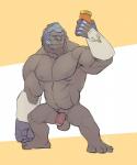 abs anthro balls beard biceps big_muscles facial_hair flaccid food foreskin fur genitals humanoid_genitalia humanoid_penis male muscular muscular_anthro muscular_male nipples partially_retracted_foreskin peanut_butter pecs penis simple_background solo rrowdybeast blizzard_entertainment overwatch winston_(overwatch) ape gorilla haplorhine mammal primate 2016 5:6 hi_res