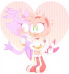 anthro blush bodily_fluids boots clothing detailed_background duo female female/female footwear fur green_eyes heart_symbol in_arms pink_body pink_fur purple_body purple_fur shoes smile sweat thin_calves thin_legs thin_thighs yellow_eyes zzavok sega sonic_the_hedgehog_(series) amy_rose blaze_the_cat eulipotyphlan felid hedgehog mammal