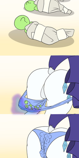 body_outline bound butt clothed clothing extreme_size_difference featureless_crotch female feral fur gradient_background green_body group horn inside_clothing inside_underwear interspecies magic male male/female micro panties panties_down panty_entrapment partially_clothed purple_tail raised_tail restrained simple_background size_difference tail toony trapped trapped_in_butt trapped_in_clothing trapped_in_underwear underwear underwear_down white_body white_fur happy_harvey friendship_is_magic hasbro my_little_pony mythology anon rarity_(mlp) equid equine horse human mammal mythological_creature mythological_equine pony unicorn hi_res