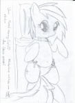 clothing collar female feral lying panties simple_background solo tail text underwear white_background agge aggerey flightless hasbro my_little_pony cielo_rey fan_character earth_pony equid equine horse mammal pony english_text greyscale hi_res monochrome sketch traditional_media_(artwork)