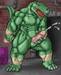 abs anal anal_masturbation anal_penetration anthro athletic balls bandage barefoot biceps big_muscles big_penis biped bodily_fluids brick claws cum cum_on_hand cum_on_penis cum_string cumshot dildo ejaculation erection eyes_closed fangs feet furniture genital_fluids genitals glistening grasp green_body green_skin gums holding_object holding_sex_toy humanoid_dildo humanoid_genitalia humanoid_penis hybrid_genitalia hybrid_penis inside leaking male masturbation muscular muscular_anthro muscular_male nipples non-mammal_balls non-mammal_nipples nude open_mouth orgasm pecs penetration penis pink_body pink_penis pink_skin pipe pose raised_arm scales scar sewer sex_toy shadow sharp_teeth sofa solo standing tail teeth thick_penis toe_claws tongue toying_self vein pissy_badger teenage_mutant_ninja_turtles leatherhead alligator alligatorid crocodilian lizard reptile scalie