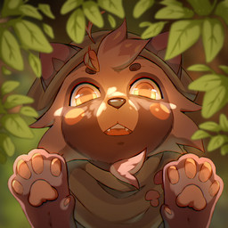 brown_body brown_eyebrows brown_fur brown_nose cheek_tuft chest_tuft eyebrows facial_tuft feral front_view fur green_scarf head_tuft leaf looking_at_viewer male open_mouth pawpads pink_pawpads scarf solo teeth tuft yellow_eyes azzai canid canine mammal raccoon_dog tanuki 1:1 2022 colored digital_drawing_(artwork) digital_media_(artwork) shaded