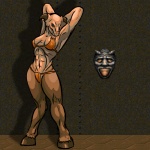 abs anthro bikini breasts brown_body clothed clothing female hooves horn muscular muscular_anthro muscular_female pose reverse_knees skimpy solo swimwear thick_thighs tight_clothing two-piece_swimsuit oniontrain classic_doom doom_(series) id_software microsoft demon hell_knight 1:1 pinup