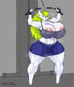 areola areola_slip bandage bandage_on_face bedroom_eyes big_breasts bodily_fluids breasts camel_toe clothed clothing exercise female gloves hair handwear huge_breasts hyper hyper_breasts long_hair looking_at_viewer muscular muscular_female muscular_humanoid muscular_thighs narrowed_eyes nipple_slip nipples not_furry pokemorph seductive solo stretched_clothing sweat thick_thighs workout redmoon83 spintopple nintendo pokemon gia_(spintopple) gardevoir generation_3_pokemon humanoid pokemon_(species) 2020 absurd_res hi_res