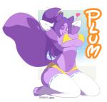 anthro big_breasts breasts female fur hair huge_breasts one_eye_closed purple_body purple_fur purple_hair smile solo wink dedoarts plum_(miu) bear giant_panda hybrid mammal