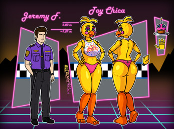4_fingers anthro beak bedroom_eyes bib big_breasts big_butt blue_eyes blush breasts bubble_butt butt cheek_markings clothed clothing eyebrows eyelashes facial_markings feathers female fingers floor head_markings huge_butt leg_markings looking_at_viewer looking_back machine makeup male markings narrowed_eyes necktie nightguard orange_beak orange_legs panties partially_clothed pizzeria presenting purple_clothing purple_makeup raised_tail robotic screws seductive socks_(marking) tail tail_feathers thick_eyebrows thick_eyelashes thick_thighs tile tile_floor underwear wide_hips yellow_body alexdewolf five_nights_at_freddy's five_nights_at_freddy's_2 scottgames jeremy_fitzgerald toy_chica_(fnaf) animatronic avian bird chicken galliform gallus_(genus) human mammal phasianid robot 2025 absurd_res cel_shading digital_media_(artwork) hi_res shaded
