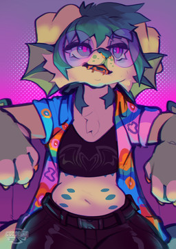 anthro biped bottomwear breasts claws clothed clothed_anthro clothed_female clothing female fingers front_view fully_clothed fully_clothed_anthro fully_clothed_female fur hair navel simple_background sitting smile solo teeth tongue topwear cocoline_(artist) canid canine canis domestic_dog mammal 2026 absurd_res digital_drawing_(artwork) digital_media_(artwork) hi_res