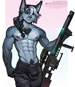abs anthro areola biceps braided_hair bulge cartoon_freckles clothing deltoids facial_tuft forearm_muscles freckled_face freckles glistening_eyelids gun hair male muscular muscular_anthro muscular_male obliques pecs pose pube_peek pubes ranged_weapon rifle serratus smile sniper_rifle solo spots spotted_arms spotted_shoulders trapezius tuft underwear v-cut v-line weapon sashunya aster_durandal felid feline iberian_lynx lynx mammal hi_res pinup