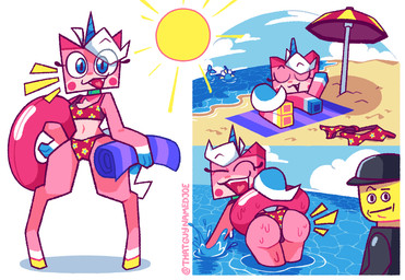anthro beach beach_umbrella big_tail blue_eyes clothing clothing_aside duo female fur hair hooves horn inflatable inner_tube lego_brick male male/female parasol paws pink_body pink_fur seaside slim solo_focus sun swimwear swimwear_aside tail towel unicorn_horn water white_hair thatguynamedjoe lego mythology nintendo pokemon the_lego_movie nick_brick unikitty domestic_cat eeveelution equid equine felid feline felis generation_1_pokemon horse lego_minifigure mammal mythological_creature mythological_equine pokemon_(species) unicorn vaporeon adobe_photoshop_(artwork) digital_media_(artwork) hi_res multiple_images signature