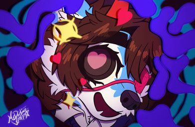 anthro close-up eye_patch eyelashes eyewear fisheye_lens heart_eye_patch heart_eyes heart_symbol horn male solo mrdarknesswolf deco_27_(producer) monitoring_(vocaloid) vocaloid hatsune_miku mrdarknesswolf_(character) canid canine canis demon hybrid mammal wolf hi_res