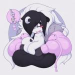 1:1 2018 accessory anthro bear big_breasts birthmark black_and_white_hair blush blush_stickers breast_squish breasts cleavage clothed clothing digital_media_(artwork) ear_piercing eyeshadow fangs female fur_trim_(clothing) giant_panda hair hair_accessory hairclip hand_on_breast heart_symbol hi_res hoodie huge_breasts item_in_cleavage key keychain luna_paws makeup mammal markings mascara multicolored_hair pictographics piercing pupils searching shirt simple_background slit_pupils smokyjai solo speech_bubble squish tank_top teeth topwear two_tone_hair writing_on_breasts