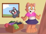 bottomwear clothed clothing crossdressing duo femboy feral fully_clothed looking_at_mirror looking_at_object male mirror skirt surprised_expression window mailobean felid feline mammal 4:3 hi_res