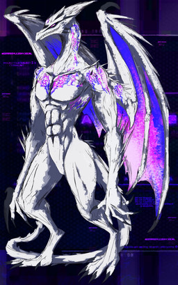 5_fingers 5_toes abs anthro back_wings biped circuit_markings claws fangs feet finger_claws fingers folded_wings forehead_gem gem gradient_wings long_neck male markings membrane_(anatomy) muscular muscular_male pecs purple_eyes purple_membrane scales smile smiling_at_viewer solo spikes spikes_(anatomy) spines standing tail teeth toe_claws toes white_body white_scales wings shadowsoulful mythology fan_character alien dragon mythological_creature mythological_scalie scalie space_dragon_(metroid) 2026 absurd_res colored_sketch hi_res shaded sketch