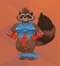3_toes 5_fingers anthro armor biceps big_bulge big_tail biped black_claws black_toe_claws blue_armor blue_bottomwear blue_clothing blue_pants blue_topwear bottomwear bottomwear_down briefs brown_body brown_fur brown_hair brown_nose bulge claws clothed clothed_anthro clothed_male clothing detailed_bulge dipstick_ears ear_markings ear_piercing ear_ring facial_markings feet fingers front_view fur genital_outline gesture gloves hair hand_gesture hand_on_hip hand_on_own_hip handwear head_markings humanoid_hands looking_at_viewer male male_anthro markings mask_(marking) mohawk multicolored_body multicolored_ears multicolored_fur muscular muscular_anthro muscular_male open_mouth open_smile orange_background orange_briefs orange_clothing orange_underwear pants pants_down partially_clothed penis_outline piercing pointing pointing_at_bulge pointing_at_crotch pointing_at_self presenting_bulge quads red_briefs red_clothing red_eyes red_gloves red_handwear red_sclera red_underwear ring_(marking) ring_piercing ringed_tail short simple_background smile smiling_at_viewer solo spiked_gloves spikes standing striped_markings striped_tail stripes tail tail_markings teeth toe_claws toes topwear underwear whiskers teamurr guardians_of_the_galaxy marvel marvel_rivals rocket_raccoon mammal procyonid raccoon digital_drawing_(artwork) digital_media_(artwork) full-length_portrait hi_res portrait shaded textless
