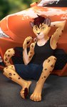 4_toes 5_fingers anthro barefoot biped black_nose brown_hair brown_pawpads car clothed clothing countershading detailed_background feet fingers fur hair looking_at_viewer male pawpads paws sitting smile soles solo tail tan_body tan_fur toes vehicle lynncore toyota cole_(cole_rs) felid leopard mammal pantherine 2019 5:8 digital_media_(artwork)