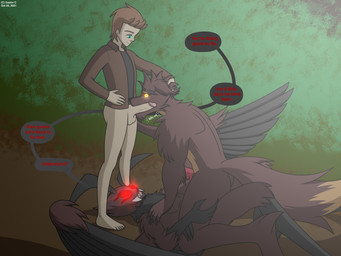 anal anal_penetration animal_genitalia animal_penis anthro balls black_body black_fur brown_body brown_fur brown_hair canine_genitalia canine_penis dialogue erection forest forest_background fur genitals glowing glowing_eyes group group_sex hair human_on_anthro human_penetrating humanoid_genitalia humanoid_penis interspecies knot light male male/male male_on_human male_penetrated male_penetrating male_penetrating_male moonlight muscular nature nature_background night open_mouth outside penetration penis penis_poking_out plant red_eyes sex size_difference smile speech_bubble text threesome tree yellow_eyes dustin_c mythology arlo_davis_(dustin_c) carlos_(dustin_c) malin_(dustin_c) mothman canid canine canis cryptid human mammal monster mythological_canine mythological_creature werecanid werecanine werecreature werewolf wolf 4:3 english_text hi_res source_request