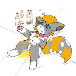 alcohol alcohol_bottle animal_genitalia animal_penis bell bell_collar beverage beverage_bottle bodily_fluids bottle bubble collar container dizzy_eyes drooling drunk drunk_bubble eyewear feline_genitalia feline_penis feral flaccid fur genital_fluids genitals glasses grey_body grey_fur loss_of_bladder_control lying male on_back orange_body orange_fur peeing penis saliva sheath simple_background solo substance_intoxication tail unconscious urine urine_pool urine_stream wearing_glasses whiskers white_background white_body white_fur cookid slinky_(cookid) calico_cat domestic_cat felid feline felis mammal 1:1 colored_sketch sketch