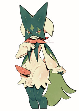 animal_genitalia animal_penis anthro balls erection feline_genitalia feline_penis fur genitals highlights_(coloring) male penile_spines penis pose simple_background smile solo standing honeydewt1me nintendo pokemon generation_9_pokemon mammal meowscarada pokemon_(species) digital_media_(artwork) hi_res