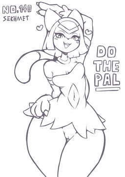 anthro biped breasts claws clothed clothed_anthro clothed_female clothing curvy_figure cute_fangs dancing fangs female female_anthro hair heart_symbol looking_at_viewer navel open_mouth solo standing tail teeth text thick_thighs tongue voluptuous wide_hips conditional_dnp quin-nsfw palworld pocketpair pal_(species) sekhmet_(pal) absurd_res english_text hi_res