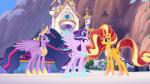 canterlot castle cutie_mark feathered_wings feathers female feral group hair horn mountain multicolored_hair outside sky smile two_tone_hair wings 3d4d equestria_girls friendship_is_magic hasbro my_little_pony mythology starlight_glimmer_(mlp) sunset_shimmer_(eg) twilight_sparkle_(mlp) equid equine mammal mythological_creature mythological_equine winged_unicorn 16:9 2019 hi_res widescreen