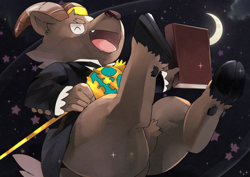 butler butt chibi clothing featureless_crotch hooves male solo suit masshiro lifewonders tokyo_afterschool_summoners salomonkun bovid caprine goat mammal