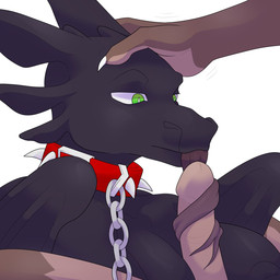 anthro black_body breasts chained_collar collar duo female female_focus forked_tongue genitals green_eyes male male/female membrane_(anatomy) membranous_wings nipples non-mammal_breasts non-mammal_nipples oral penis pornography sex simple_background solo_focus spiked_collar spikes tongue tongue_out white_background wings dragon_sex_calendar mythology dragon mythological_creature mythological_scalie scalie 1:1 hi_res source_request