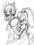 absurd_res amy_rose anthro anthro_on_anthro bent_over bodily_fluids butt clothed clothing duo eulipotyphlan female female/female hedgehog hi_res kneeling lagomorph leporid looking_back mammal mature_anthro mature_female monochrome panties rabbit saltorii sega sketch sonic_the_hedgehog_(series) standing sweat tongue tongue_out underwear upskirt vanilla_the_rabbit